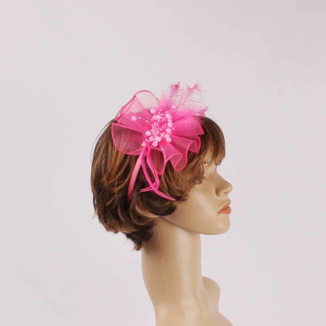  Head band crin  fascinator w feathers and beads hot pink STYLE: HS/4677 /HP image 0